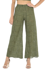 Load image into Gallery viewer, Olive Green Eyelet Embroidery Wide Leg Pants