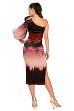 Load image into Gallery viewer, Ombré Slitted One-Sleeve Velvet Dress