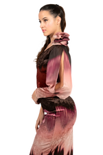 Load image into Gallery viewer, Ombré Slitted One-Sleeve Velvet Dress