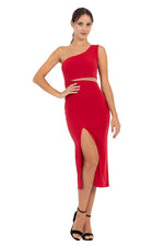 Load image into Gallery viewer, One-Shoulder Midi Dress With Side Cutout