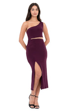 Load image into Gallery viewer, One-Shoulder Midi Dress With Side Cutout