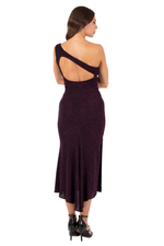 Load image into Gallery viewer, One-Shoulder Open Back Sparkling Dress with Gold Detail
