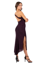 Load image into Gallery viewer, One-Shoulder Open Back Sparkling Dress with Gold Detail