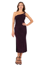 Load image into Gallery viewer, One-Shoulder Open Back Sparkling Dress with Gold Detail