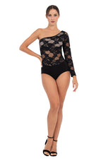 Load image into Gallery viewer, One-Sleeve Floral Lace Bodysuit