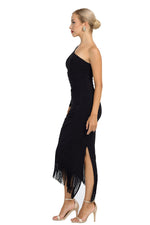 Load image into Gallery viewer, One-Sleeved Asymmetric Midi Tango Dress With Fringe