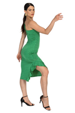 Load image into Gallery viewer, Green Polka Dot One-Shoulder Midi Dress With Side Ruffles