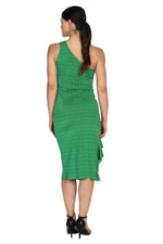 Load image into Gallery viewer, Green Polka Dot One-Shoulder Midi Dress With Side Ruffles