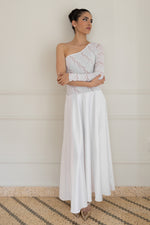 Load image into Gallery viewer, One-shoulder Lace & Satin Bridal Tango Dress With Keyhole Cutout