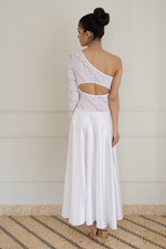 Load image into Gallery viewer, One-shoulder Lace & Satin Bridal Tango Dress With Keyhole Cutout