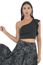 Load image into Gallery viewer, Shiny One Shoulder Crop Top With Ruffles