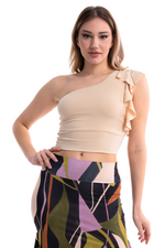Load image into Gallery viewer, One Shoulder Crop Top With Ruffles