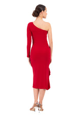 Load image into Gallery viewer, One Shoulder Midi Dress With Side Ruffles