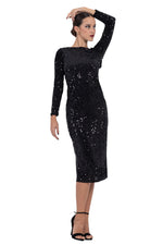 Load image into Gallery viewer, Open Back Sequin Dress With Sleeves