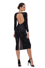 Load image into Gallery viewer, Open Back Sequin Dress With Sleeves
