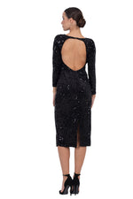 Load image into Gallery viewer, Open Back Sequin Dress With Sleeves