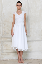 Load image into Gallery viewer, Open Back Two-Tier Satin Bridal Dress With Lace Top