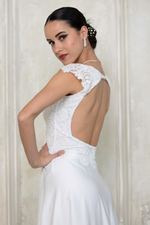 Load image into Gallery viewer, Open Back Two-Tier Satin Bridal Dress With Lace Top