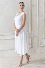 Load image into Gallery viewer, Open Back Two-Tier Satin Bridal Dress With Lace Top