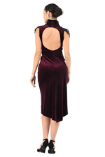 Load image into Gallery viewer, Open Back Velvet Tango Dress With Feathers
