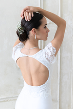 Load image into Gallery viewer, Open Back Two-Tier Satin Bridal Dress With Lace Top