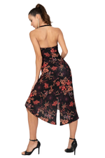 Load image into Gallery viewer, Oriental Floral Print Halterneck Dress with Metallic Detail