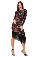 Load image into Gallery viewer, Oriental Floral Print Open Back Dress With Fringes