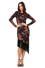 Load image into Gallery viewer, Oriental Floral Print Open Back Dress With Fringes
