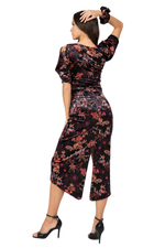 Load image into Gallery viewer, Oriental Floral Print Velvet Skirt With Curved Slit
