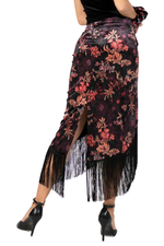 Load image into Gallery viewer, Oriental Floral Print Velvet Wrap Skirt With Fringe