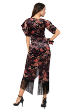 Load image into Gallery viewer, Oriental Floral Print Velvet Wrap Skirt With Fringe
