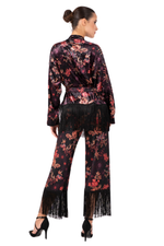 Load image into Gallery viewer, Oriental Velvet Floral Print Tango Pants With Fringes