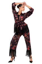 Load image into Gallery viewer, Oriental Velvet Floral Print Tango Pants With Fringes