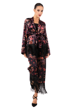 Load image into Gallery viewer, Oriental Velvet Floral Print Tango Pants With Fringes