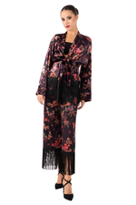 Load image into Gallery viewer, Oriental Velvet Floral Print Tango Pants With Fringes