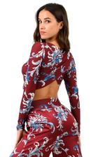 Load image into Gallery viewer, Paisley Floral Print Top With Draped Overlap Back