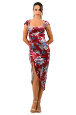 Load image into Gallery viewer, Paisley Floral Velvet Tango Dress With Curved Slit