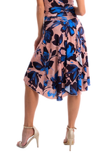 Load image into Gallery viewer, Peach & Blue Floral Skirt With Rich Back Draping
