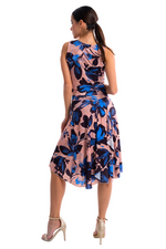 Load image into Gallery viewer, Peach & Blue Floral Skirt With Rich Back Draping