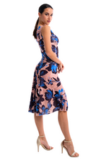 Load image into Gallery viewer, Peach & Blue Floral Skirt With Rich Back Draping