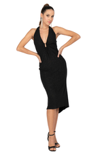 Load image into Gallery viewer, Plunge Halter Shimmering Dress with Metallic Detail