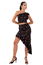 Load image into Gallery viewer, Asymmetric Ruffle Mixed Polka Dot Skirt