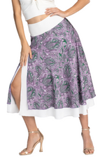 Load image into Gallery viewer, Purple Paisley Print Two-layer Satin Dance Skirt