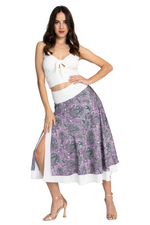 Load image into Gallery viewer, Purple Paisley Print Two-layer Satin Dance Skirt