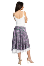 Load image into Gallery viewer, Purple Paisley Print Two-layer Satin Dance Skirt