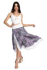 Load image into Gallery viewer, Purple Paisley Print Two-layer Satin Dance Skirt