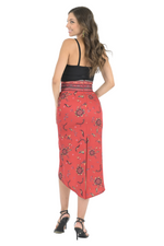 Load image into Gallery viewer, Red Ethnic Print Tango Skirt With Curved Front Slit