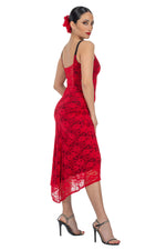 Load image into Gallery viewer, Red Lace Tango Dress With Slitted Tail