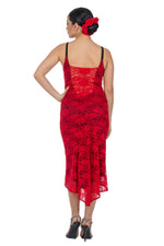 Load image into Gallery viewer, Red Lace Tango Dress With Slitted Tail