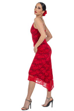 Load image into Gallery viewer, Red Lace Tango Dress With Slitted Tail